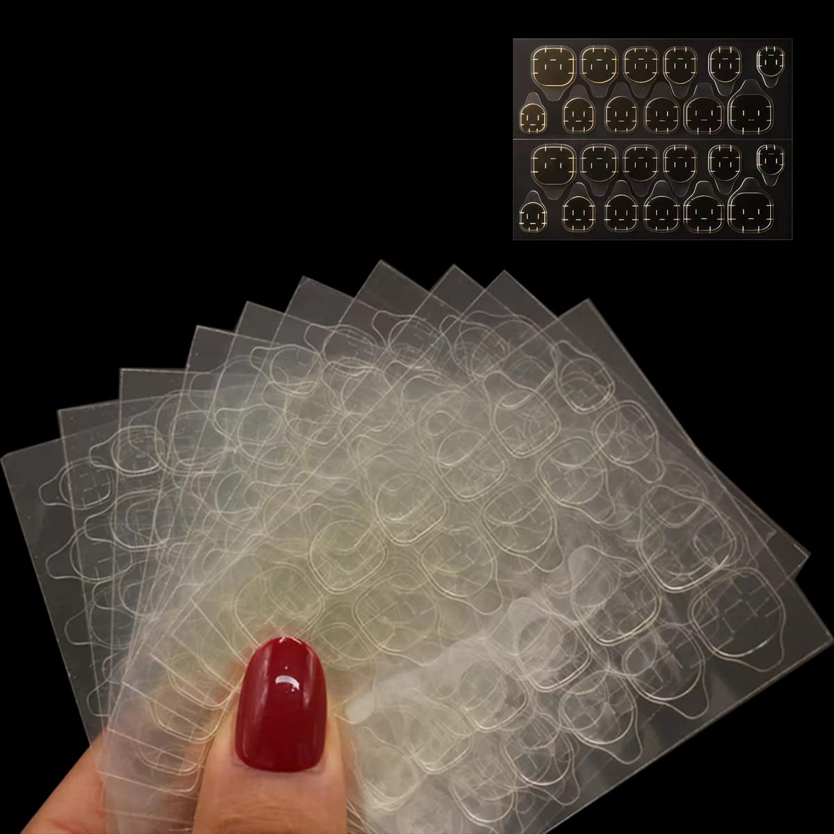 Tsathoggua 15 Hojas(360pcs) Adhesivo Transparente Doble Cara para Uñas, Pegatinas para Pegar uñas Postizas, Pegatinas de gel de Gelatina, Almohadillas Adhesivas para uñas de Doble Cara, Arte de uñas