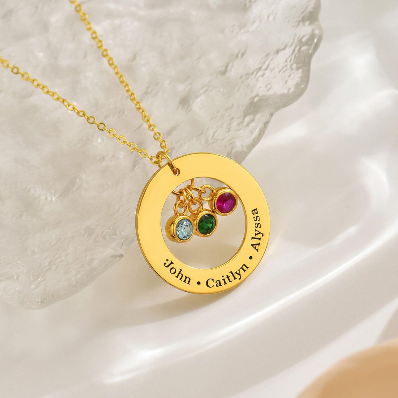 Collana personalizzata pietra di nascita argento sterling 925 donna nome Collana con pietra di nascita cerchio Messaggio inciso su cerchio personalizzato gioielli inciso a mano