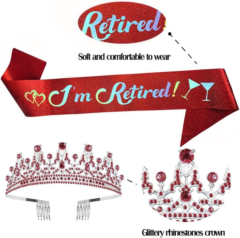 Retirement Sash and Crown Kit Retirement Party Supplies for Lady Her Retirement Party Decorations Favors Red Crowns image 3