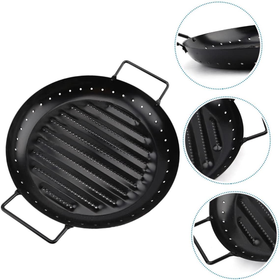 Garneck Carbon Steel Grilling Pan Outdoor Bbq Tool Round Skillet for Grill Easy Cleaning
