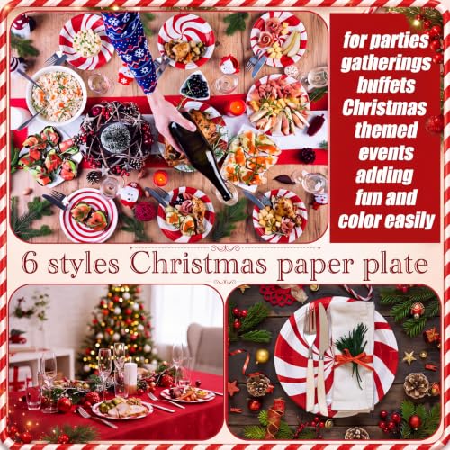 Image of Fourluoo 96 Pcs Christmas Candy Paper Plates 7 Inch Christmas Disposable Peppermint Dinner Plates for Xmas Birthday Party Table Decoration Supplies