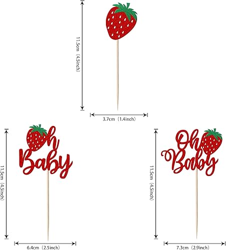 Miniatura 2 de Paquete de 24 adornos para cupcakes Sweet Oh Baby con purpurina de fresa Oh Baby para cupcakes de frutas y bayas, decoraciones para verano, fresa,