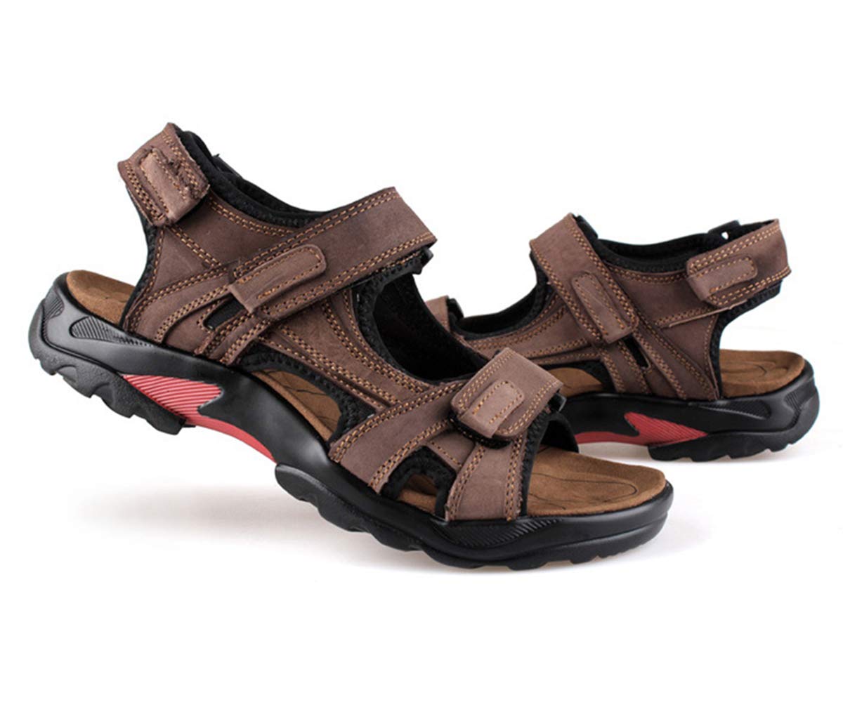 Sandales Homme Cuir de Vachette Bout Ouvert Chaussures de Marche Été en Sandales Sports à Confortable pour Trekking Plage (Kaki, Adulte, Homme, 47, Numérique, Système Taille Chaussures EU, Moyen)