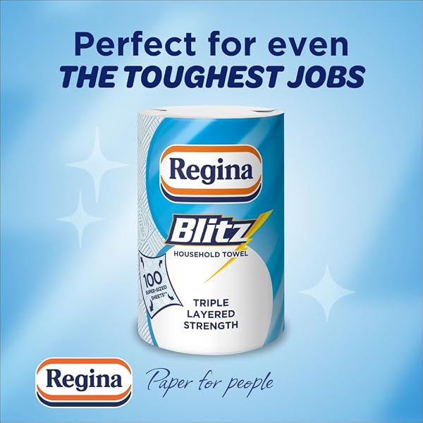 Regina Blitz Household Towels – 12 Triple Layered Rolls, 70 Sheets Per Roll, Recyclable-Paper Packaging, FSC Certified Paper, 60% Larger Than Standard Kitchen Roll Sheets Blitz 12 Rolls - 3