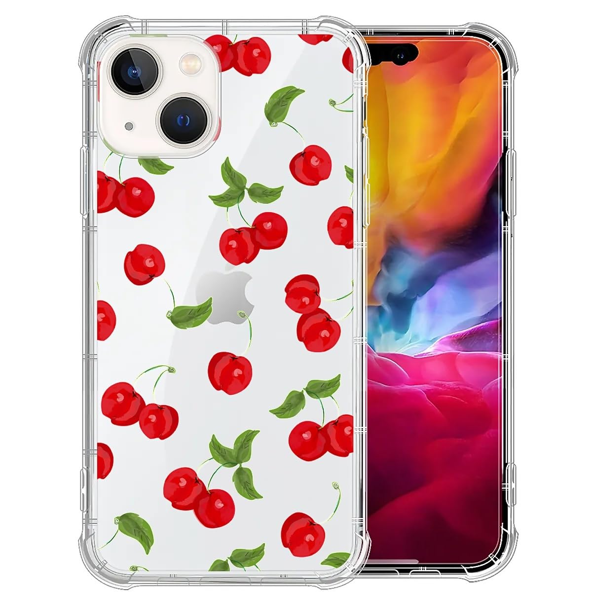 TAMEFOX Case Compatible with Clear iPhone 15 Plus,Fresh Red Cherry Slim-fit Shock-Resistant Raised Bezel Camera Protection Designed for Transparent