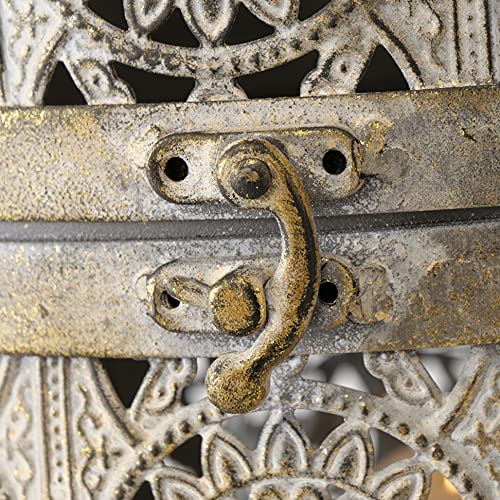 Moroccan Metal Temple Lanterns, Luxury Floor Hurricanes, Set Of 2, For Led Or Wax Candles, Sealed Iron, Antiqued Patina, Hinged Top, 25.5 And 17.75 Inches Tall, Global Chic Collection #TOP2