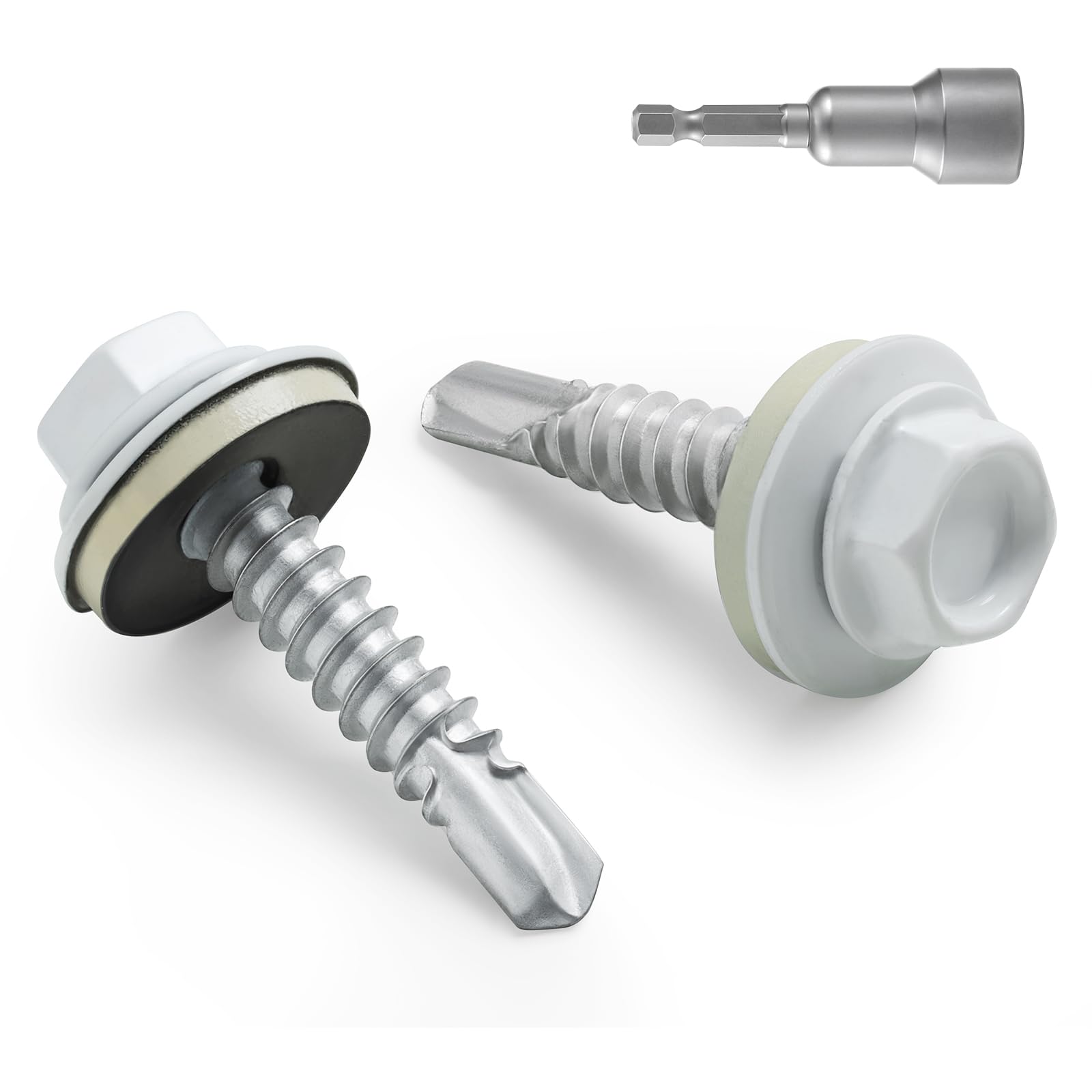 Viti per coperture in metallo da 2,5 cm, testa esagonale con rivestimento Ruspert bianco, rondella EPDM, autofilettanti da metallo a legno, con punta esagonale (1,4 kg, 300 pezzi)