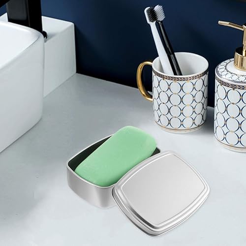 Miniatura 2 de DOITOOL 2 recipientes de viaje de jabón de aluminio, soporte portátil de metal para jabón con tapa, a prueba de fugas, funda de viaje para baño,
