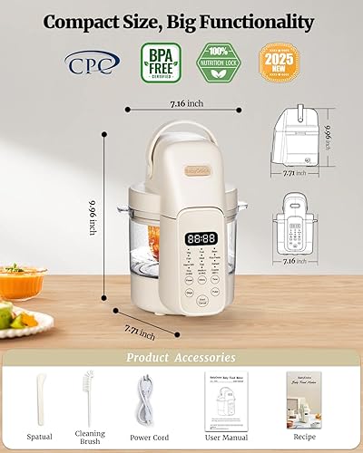 Miniatura 2 de Máquina de alimentos para bebés, procesador de alimentos para bebés de vidrio 9 en 1, licuadora de puré con 6 cuchillas, molienda de cocción en un