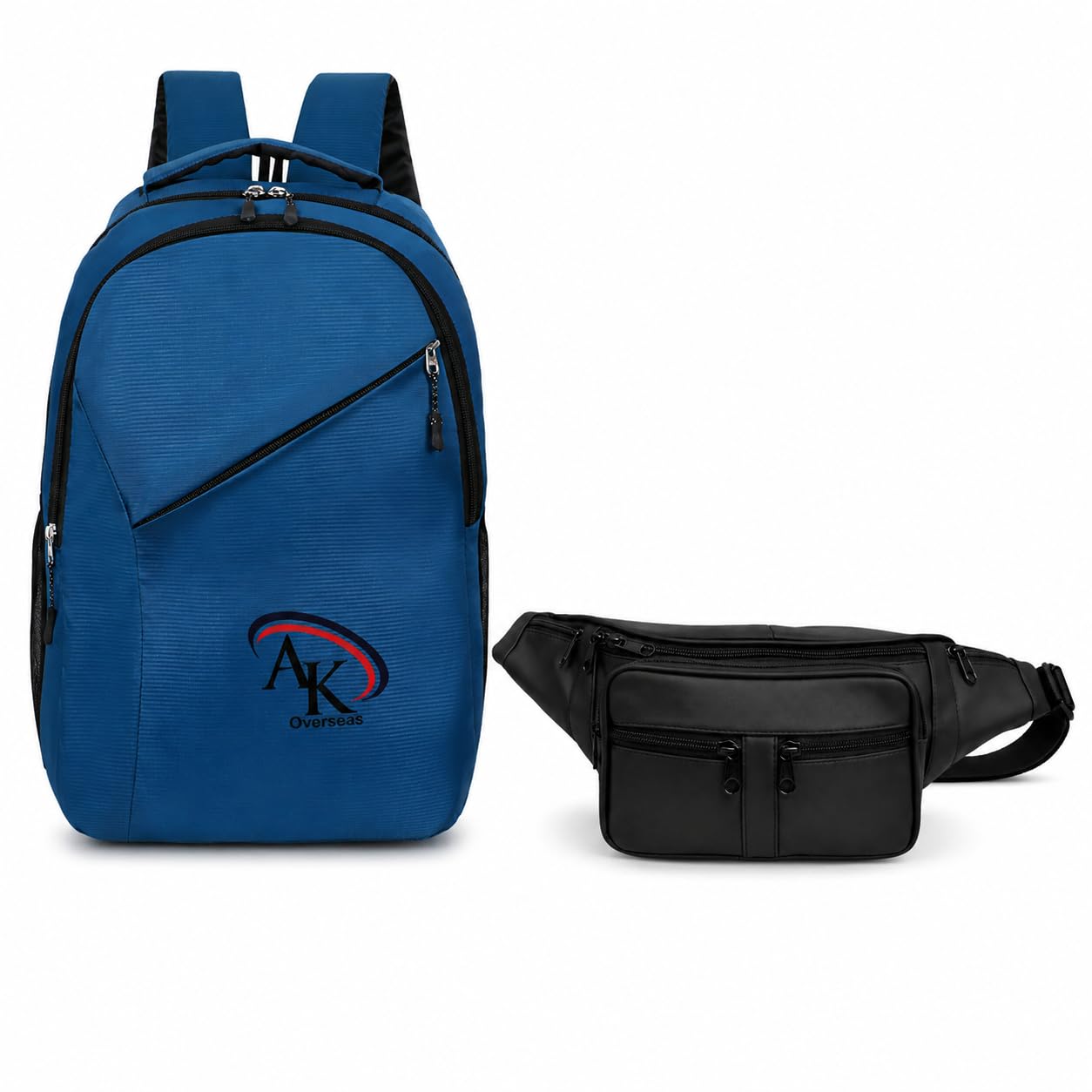 Blue Backpack with Black Fanny Pack, Multi-Pocket Combo Set for Travel-image-49