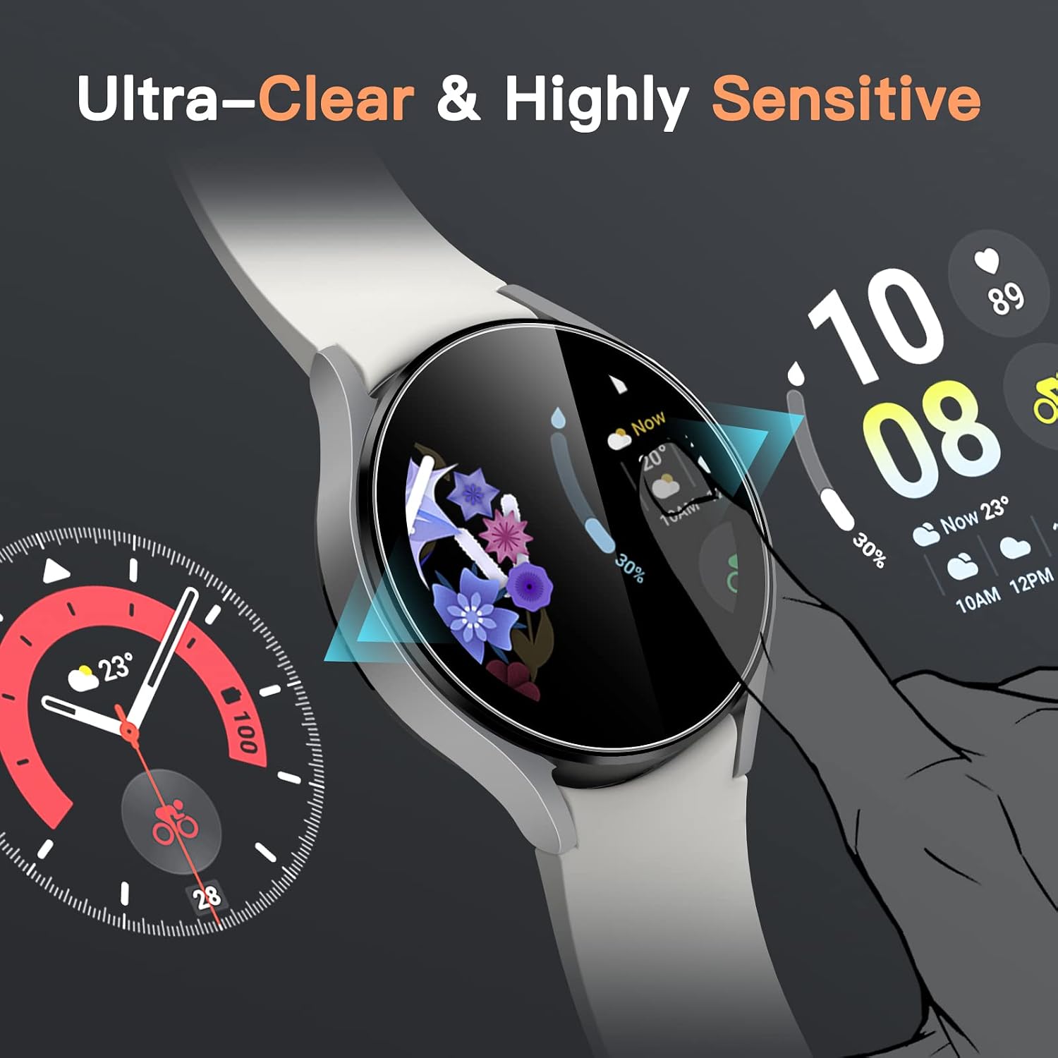 JETech Screen Protector for Samsung Galaxy Watch 5/4 40mm, Tempered Glass 2.5D Round Edge, HD Clear, 3 Pack