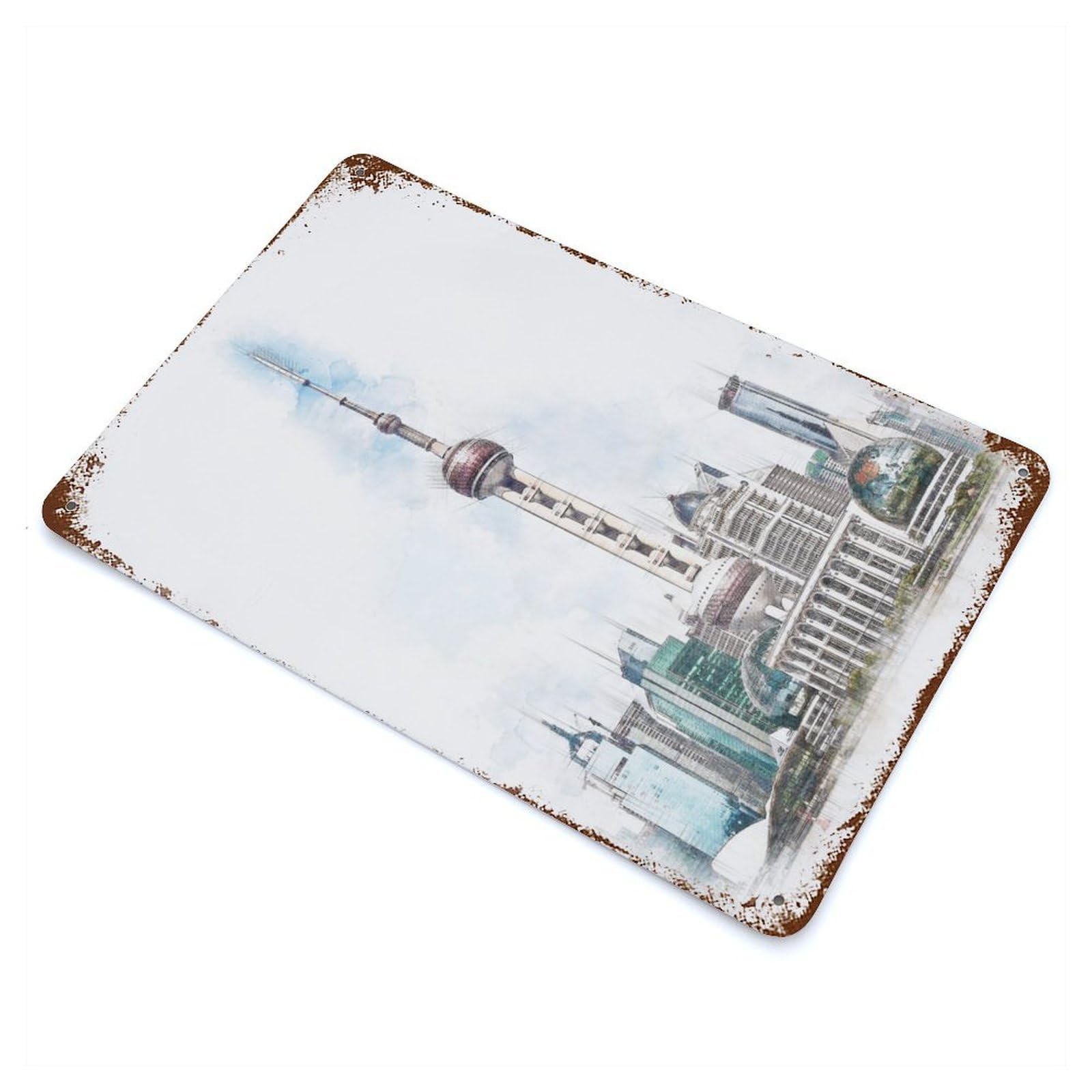 Oriental Pearl Tower Shanghai China Decorative Tin Sign 11.8"x7.9", for Bistro, Counter And Cafe Decor, Retro Wall Decor