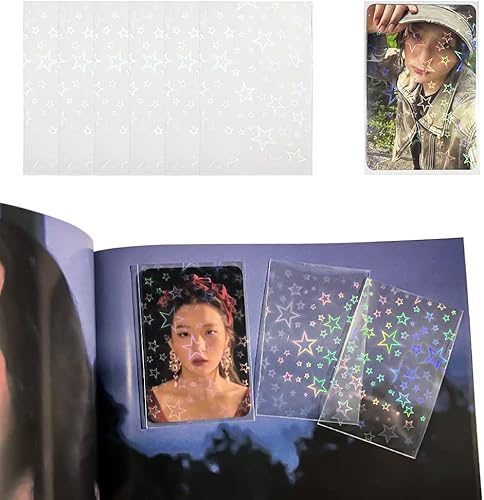 Baskiss 100 paquetes de fundas para tarjetas de fotos láser estrella Kpop, fundas ultra gruesas de 200 micrones, protector de tarjetas de fotos de