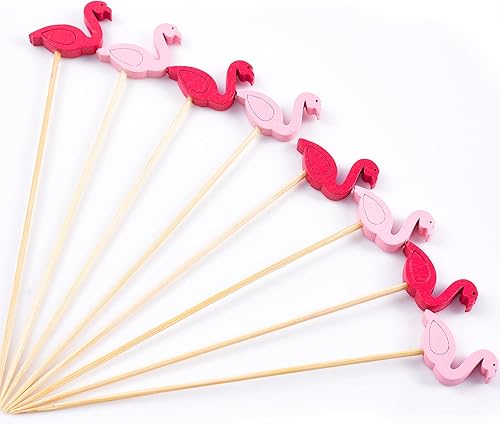 PuTwo Palillos de bambú hechos a mano, 100 unidades, 4.7 pulgadas, decoración de flamencos