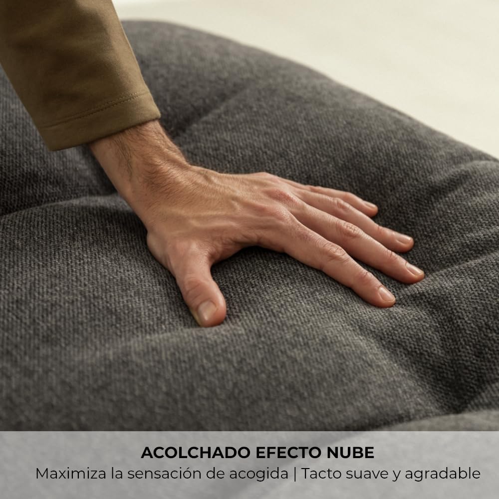 Nalui - Sofá Cama 3 Plazas Acolchado Extra 194x103x92cm Cloud Dots con Apertura Clic-Clac Y 6 Reclinaciones Laterales. Sofá Cama Chaise Longue con Patas de Metal Convertible en Cama Doble | Gris