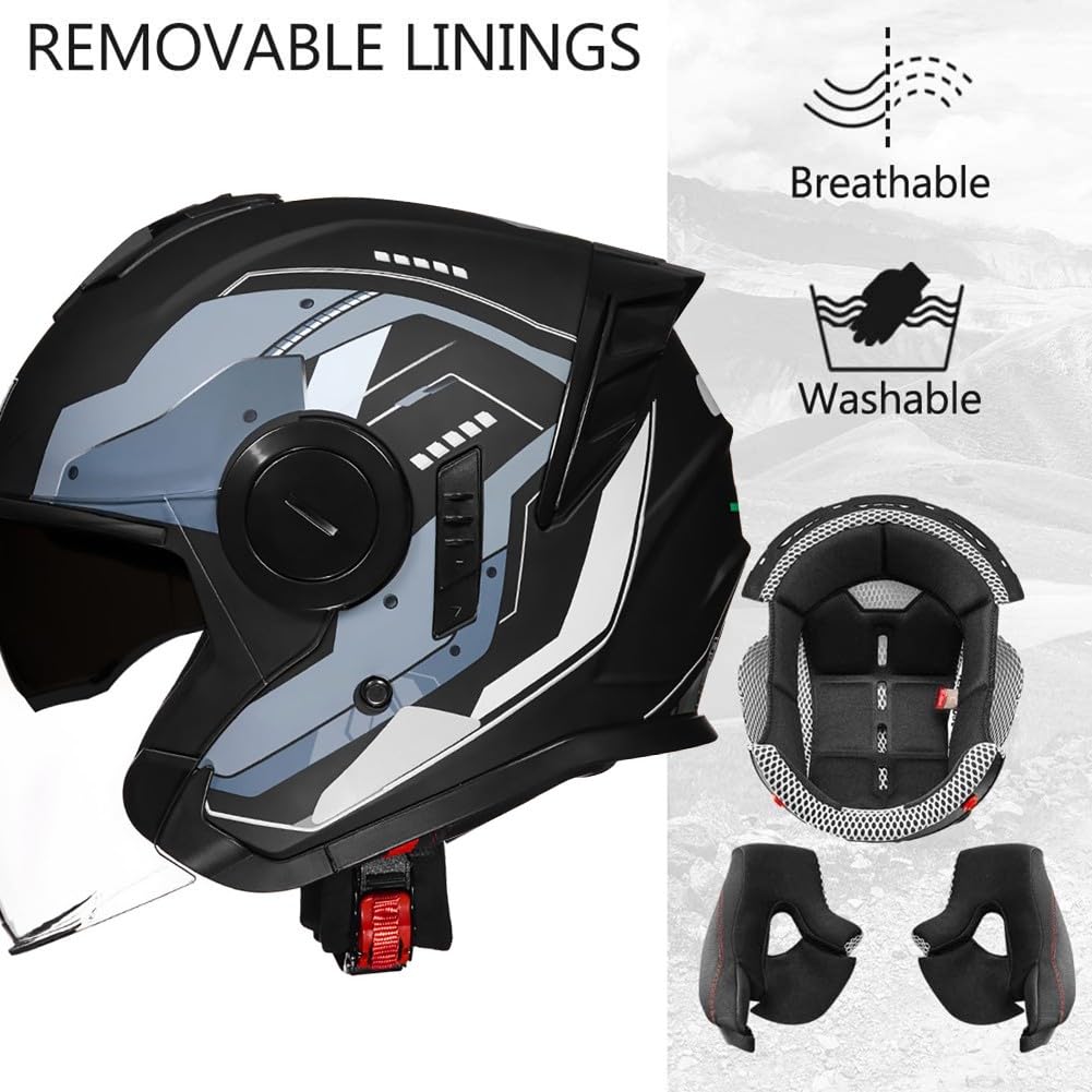 Bluetooth Jet Casque de Moto I Casque de Scooter avec Double visière I Casque de Jet Hommes Femmes I Casque de cyclomoteur Respirant I Casque de Moto Antichoc I certifié ECE