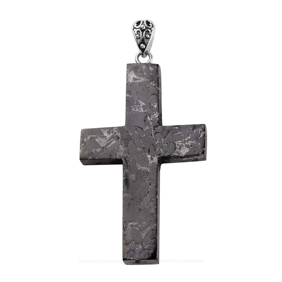 925 Sterling Silver Healing Pain Relief Meditation Anxiety Black Shungite Cross Pendant Boho Handmade Jewelry for Women
