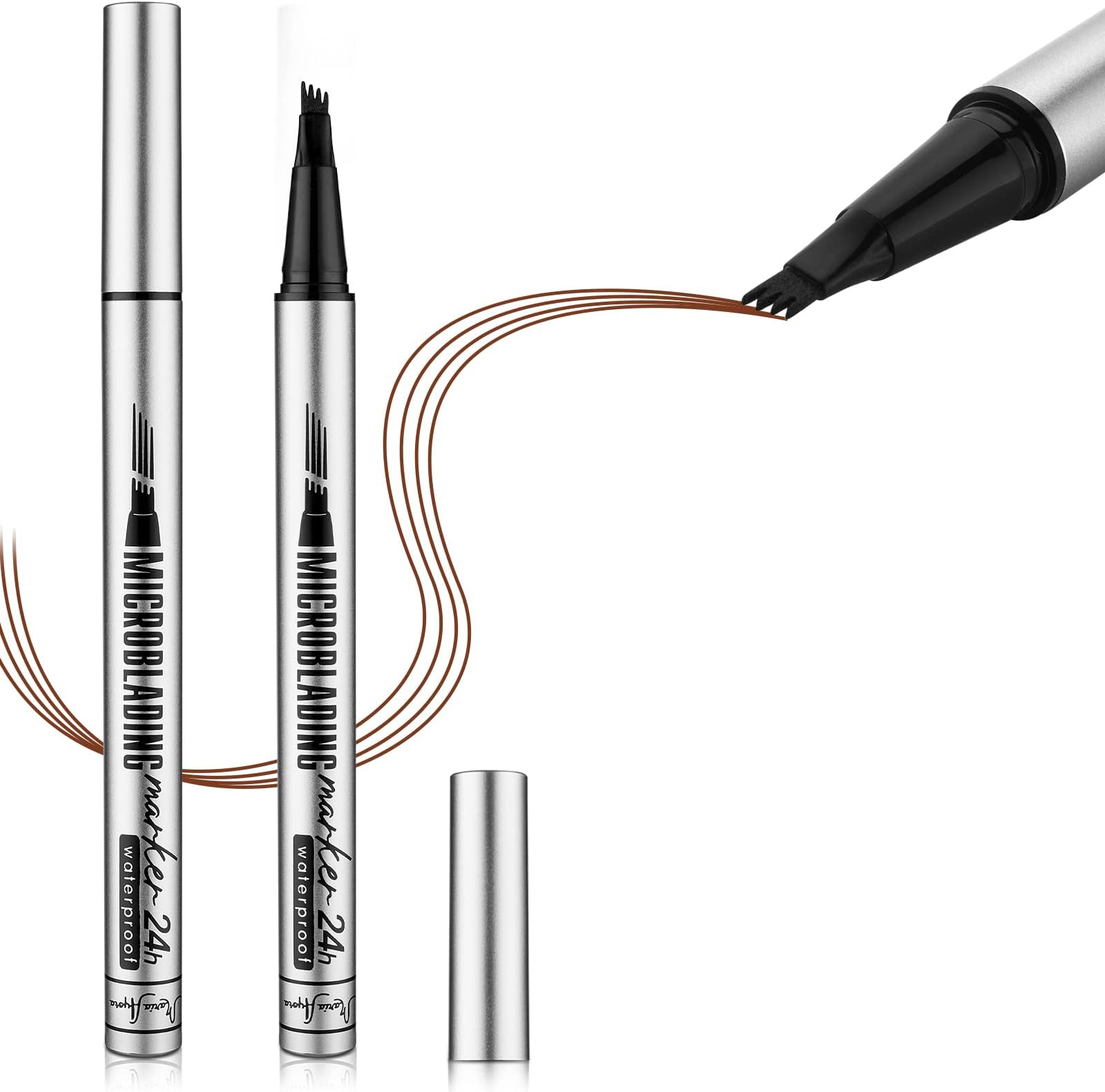 2PCS MARIA AYORA Eyebrow Pen 4 Point Eyebrow Tattoo Pencil Microblading Eye Brow Makeup Waterproof Smudgeproof Longlasting (SOFT BROWN)
