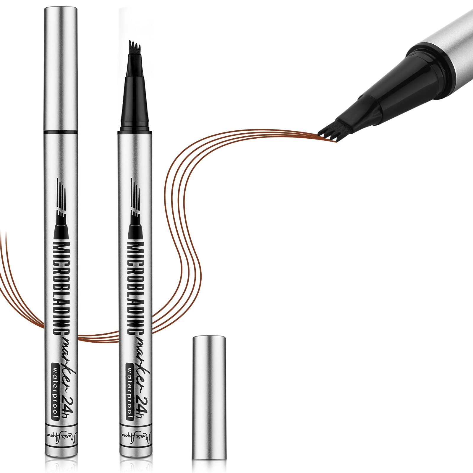 2PCS MARIA AYORA Eyebrow Pen 4 Point Eyebrow Tattoo Pencil Microblading Eye Brow Makeup Waterproof Smudgeproof Longlasting (SOFT BROWN)