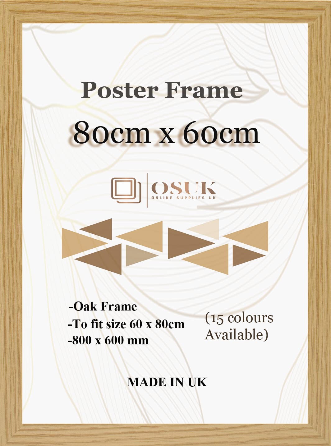 Frame Eazy Oak Osuk 80X60cm Poster Frames - Large 80 X 60Cm Photo Frame 800X600mm Frame With Clear Perspex Front & Wall Mount Hooks - 60Cm X 80Cm Picture Frame
