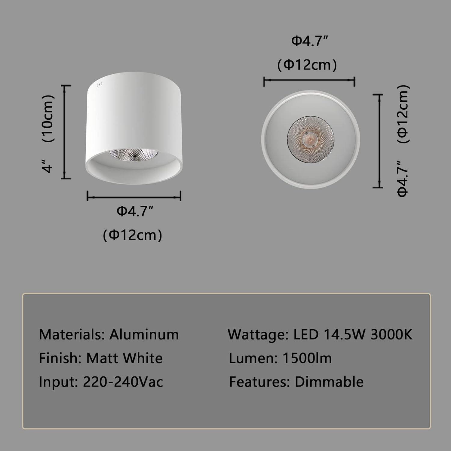 Ceiling Light Fixture, Flush Mount Ceiling Lights LED Dimmable Cylinder Ceiling Light Spot Light for Living Room Hallway Kitchen Dining Room Foyer 3000K 14.5W (White)