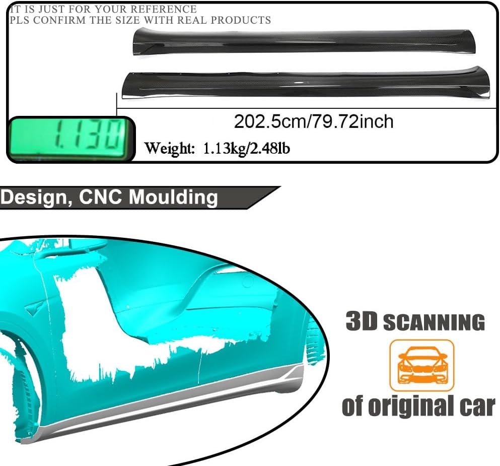 Dry Carbon Fiber Side Skirts for Tesla Model Y 2021 2022 2023 4-Door Under Door Rocker Panels Valance Extension Lip Factory Outlet Model Y Accessories