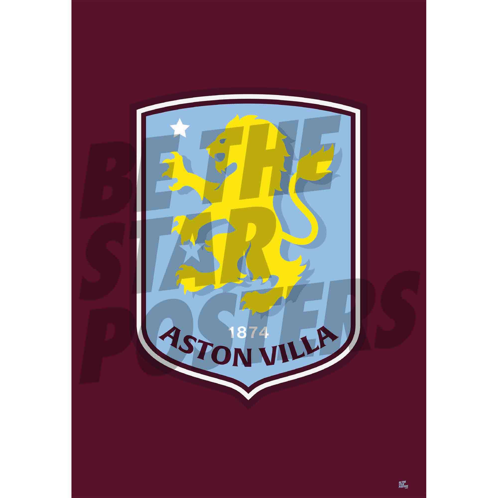 Aston Villa FC Crest Poster Unframed A3 - Official Aston Villa Poster - Perfect Aston Villa Gifts for Boys & girls - Football Wall Art - Premier League Posters & Aston Villa Gift Idea