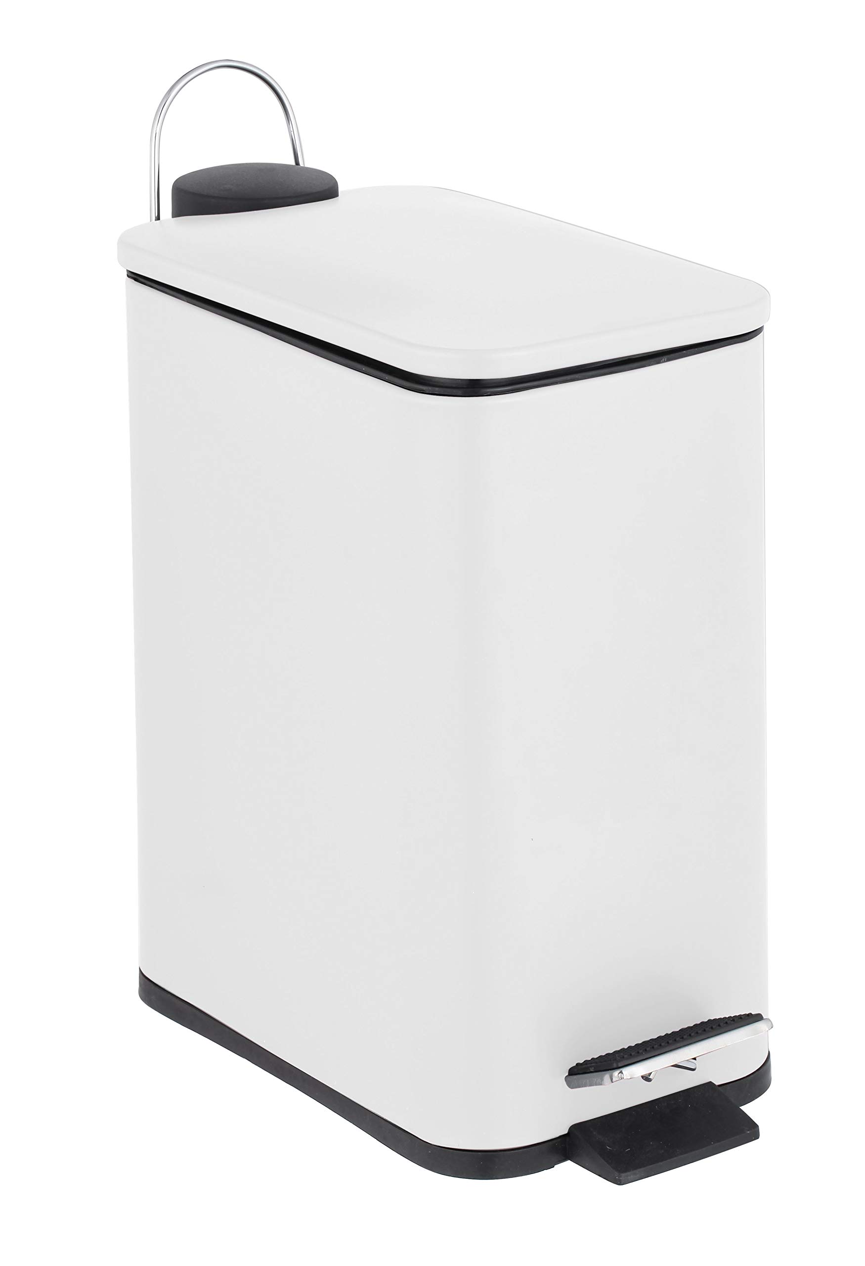 5L Pedal Bin Slim Lid Soft Close Brush Holder Home Office Waste Paper Dustbin (5L WHITE BIN ONLY)