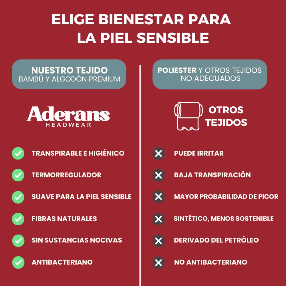 ADERANS Turbante oncológico Modelo Cosy – diseño Zahara en bambú Suave y Transpirable, Hecho a Mano en España, Especial para quimioterapia, Alopecia y Pieles sensibles