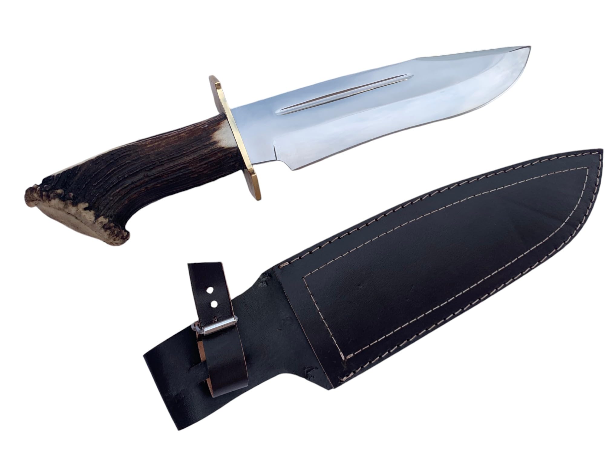 16 inches long Hand Made Stag crown handle D2 steel bowie knife, Polished
