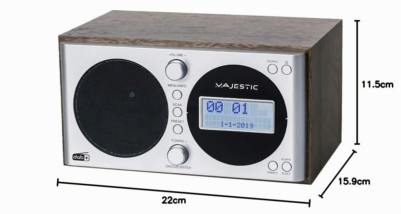 Majestic WR 162 DAB - Radio Vintage RDS FM/DAB/DAB+, display LCD, Ingresso AUX-IN, sveglia con due allarmi e tre suonerie, Marrone e Silver