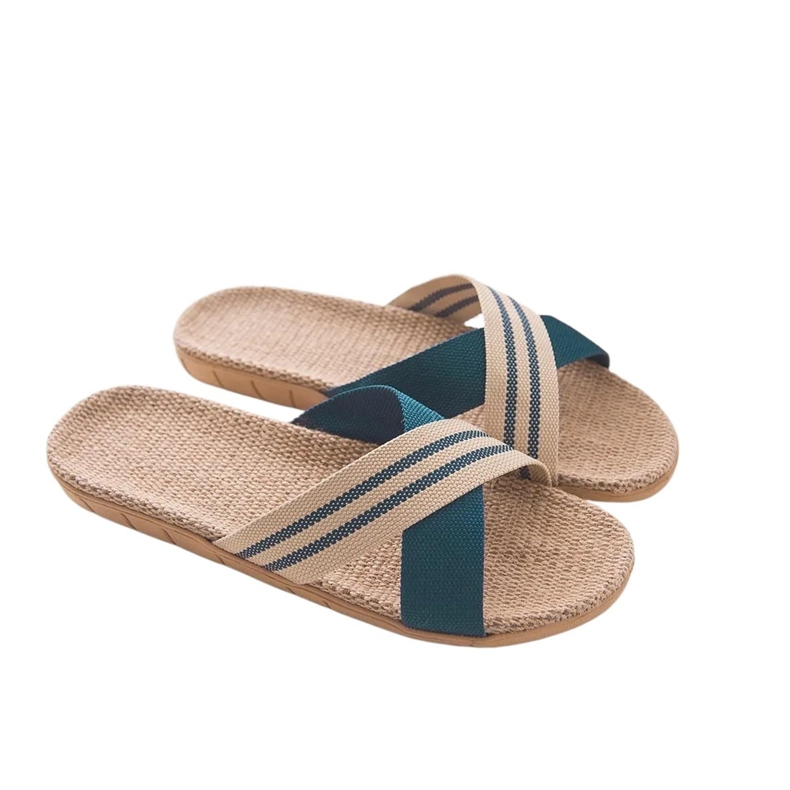 BAYNOPURIN Linen Slippers Linen Home Indoor Open Toe Flat Shoes Beach Slippers Sapatos Femininos Sandalias De Mujer