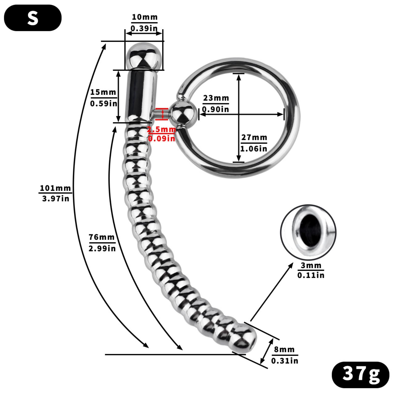 Tige urétrale amovible en métal pour hommes avec anneau fixe Accessoire d'exercice - frhlM74 (S)