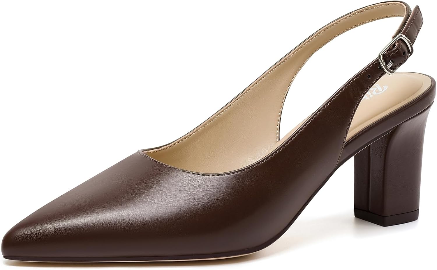 RIBONGZ Block Heels for Women Slingback Chunky Pump Closed Pointy Toe Shoes
