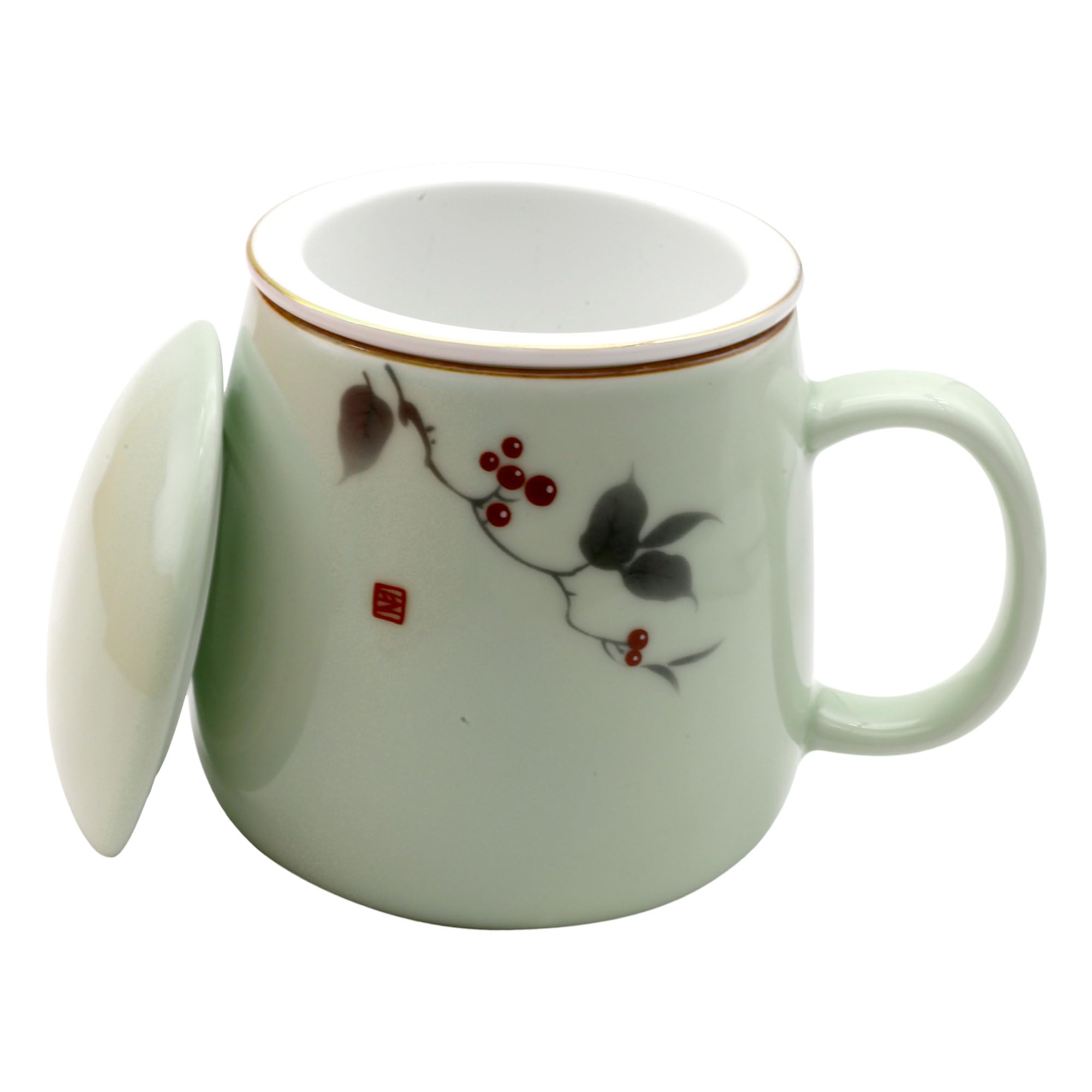 Taza de té de cerámica con infusor y tapa de cerámica. Taza de té de porcelana premium de 18 oz con estuche para té de hojas sueltas, infusiones de hierbas, té de flores y café (verde claro).