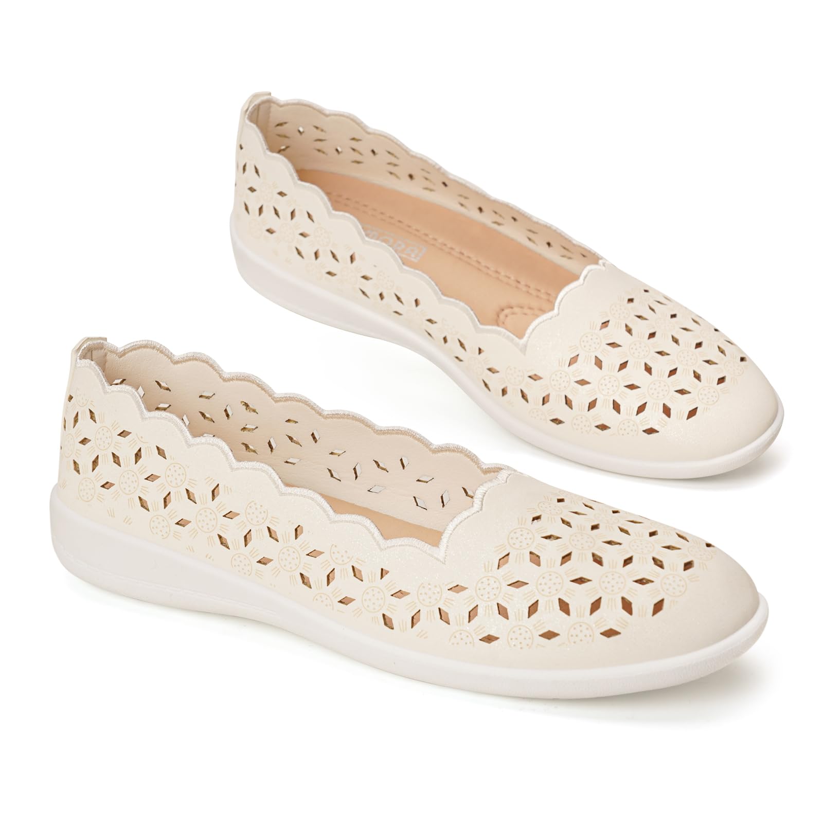GLAMORA Ballerine Donna Traforate Laser Floreale Zeppa Bassa Punta Tonda Slip On Scarpe Comode Leggere Traspiranti Suola Flessibile Antiscivolo Eleganti Casual Estive Calzata Morbida