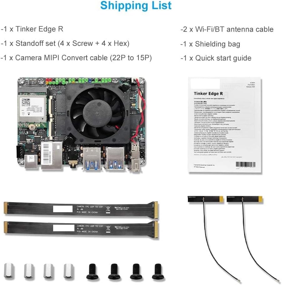 Tinker Edge R SBC Rockchip RK3399Pro Mini Motherboard with 4G RAM 2GB Rockchip NPU 16GB eMMC 3TOPS (Pro Version 6GB+16GB)