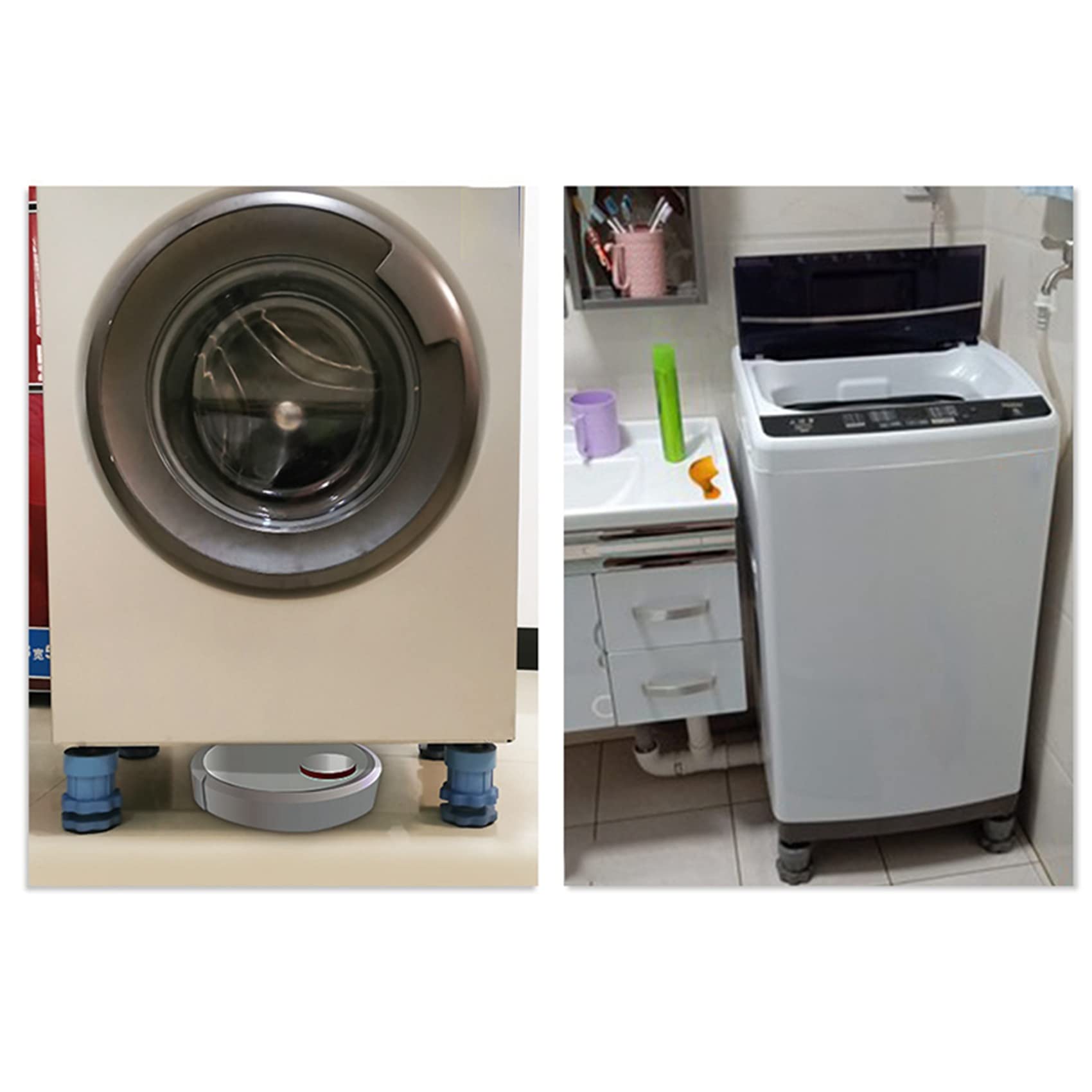 12PC Regolabile nel Altezza per Lavatrice Pad Anti Vibrazione Antiurto Piedini Antiscivolo Tappetino per Frigorifero Protezione per Mobili-Grigio