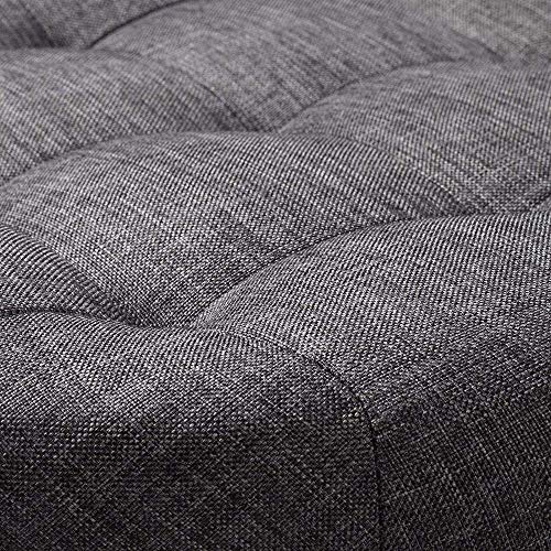 Chaise de Rangement Pouf Rond Rembourré en Lin Gris - 5