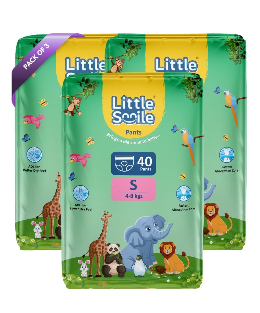 LITTLESMILE Baby Pants Extra Absorb Diapers - Small -120 Pieces -Pack of 3-image-40