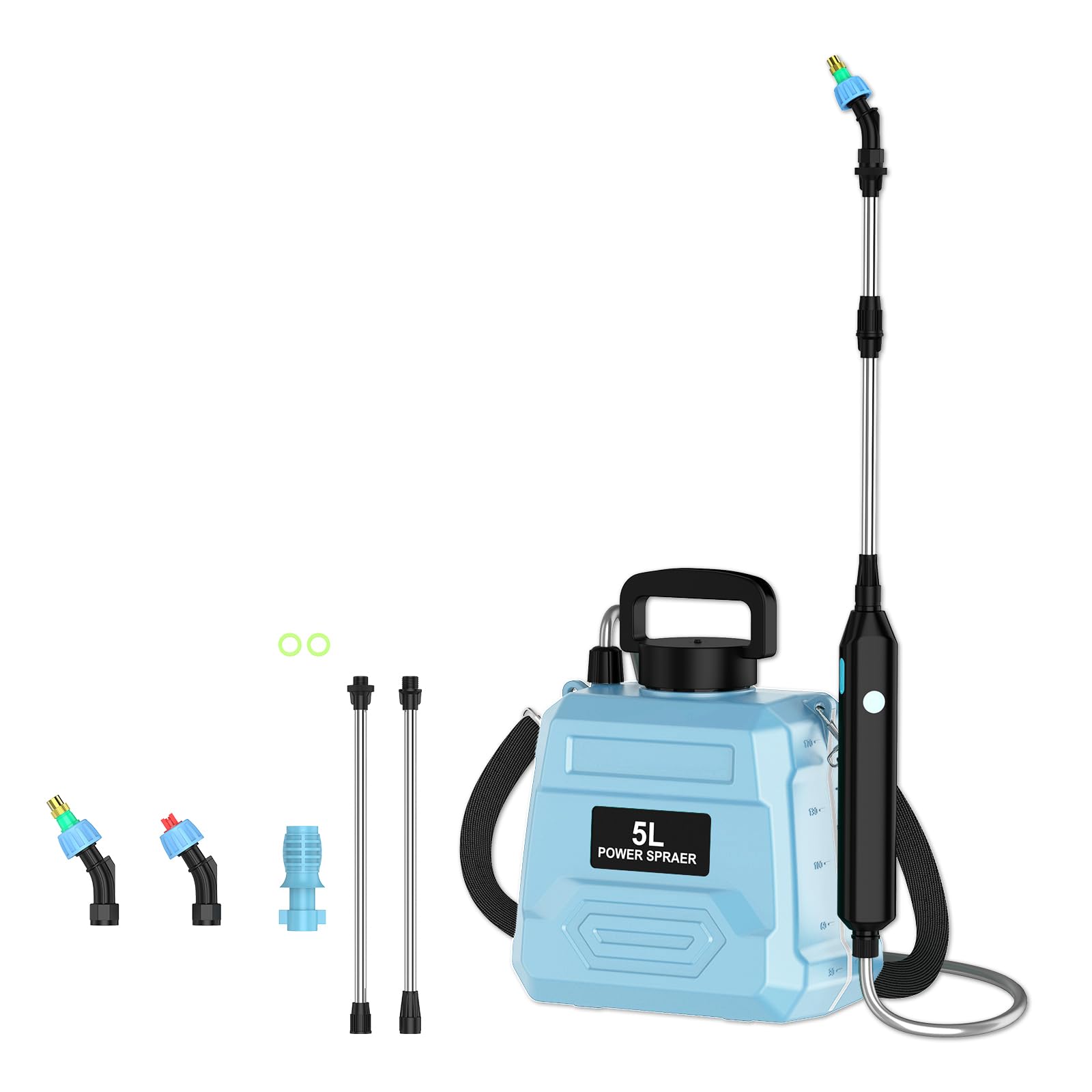 Spruzzatore Elettrico 5L Spruzzatore da Giardino a Batteria 1800mAh 2 Velocità & Asta Telescopica Spruzzatore Automatico per Diserbago, Prato, Manutenzione Esterna (Blu)