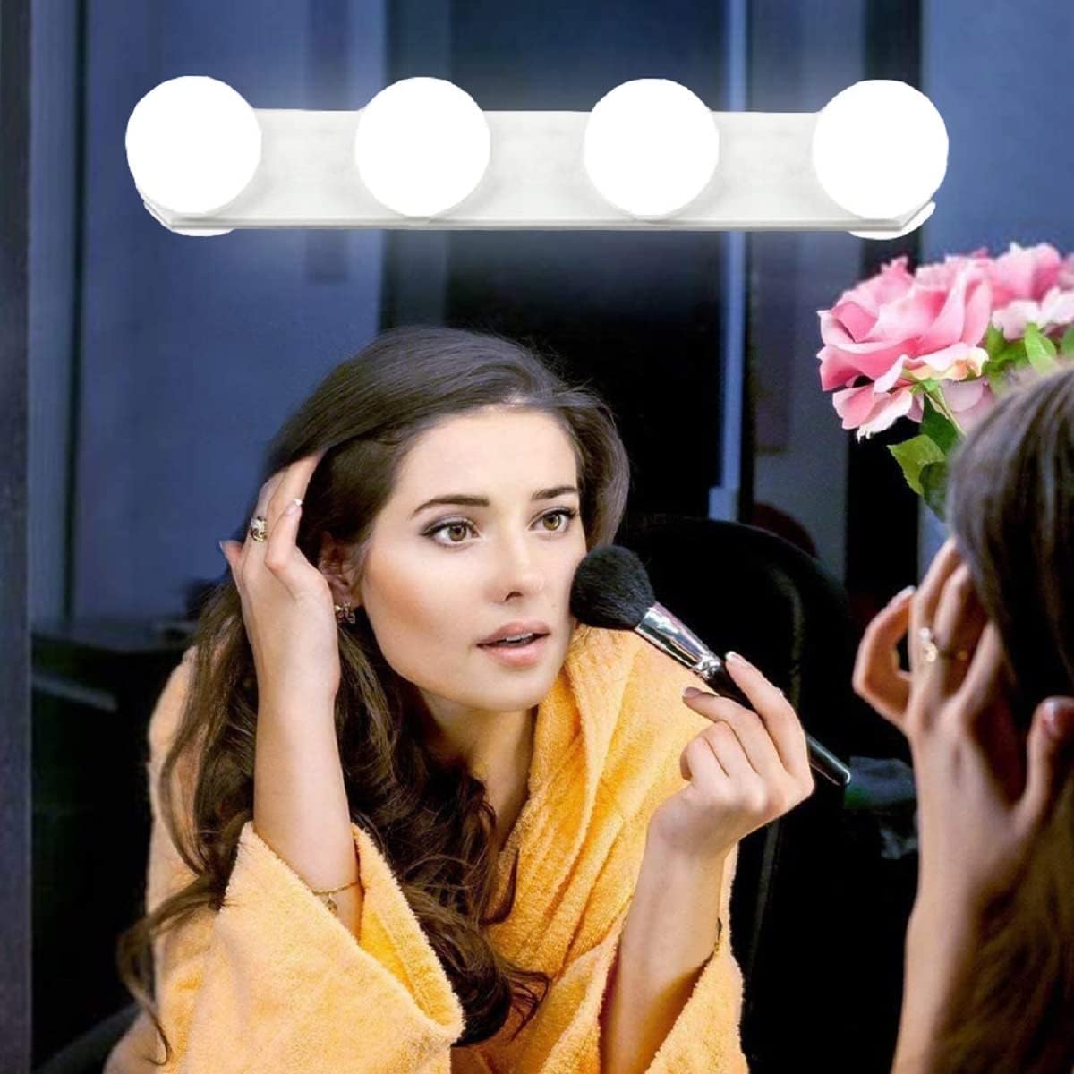 Luces de Espejo Maquillaje, Lámpara de Tocador 4500k Lámpara de Espejo sin Cuerda con 4 Bombillas, Lámpara de Maquillaje de Estilo Hollywood para Espejo de Maquillaje Espejo de Baño, luz no ajustable