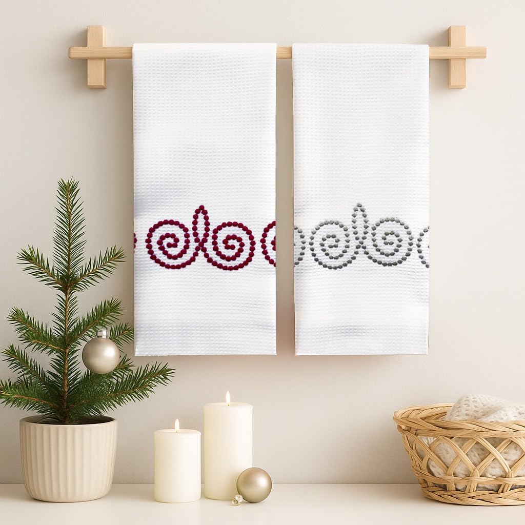 Bathroom Embroidered Hand Towels Set of 2, Holiday Swirl image 4