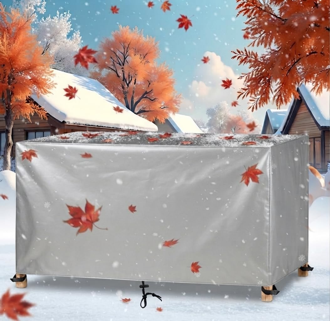 Copertura per Mobili da Giardino 270x220x220 cm Telo Copritavolo Esterno Impermeabile in 420D Oxford, Fodera Protettiva Rettangolare Resistente all'Inverno per Tavolo, Panca o Sdraio,Argento