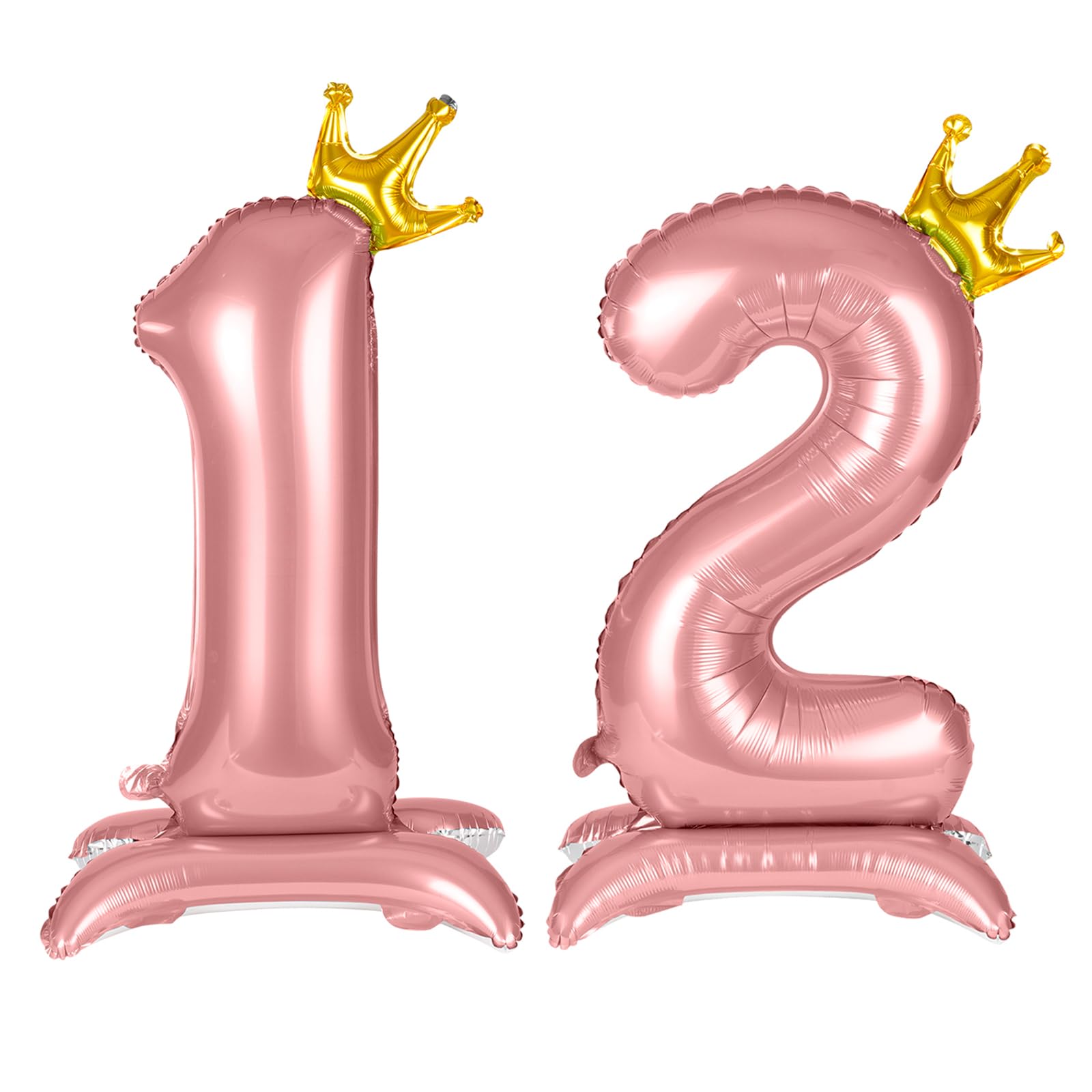 APXEL Pink Standing Crown Number 12 Balloons, 42'' Foil 1 & 2 Balloon