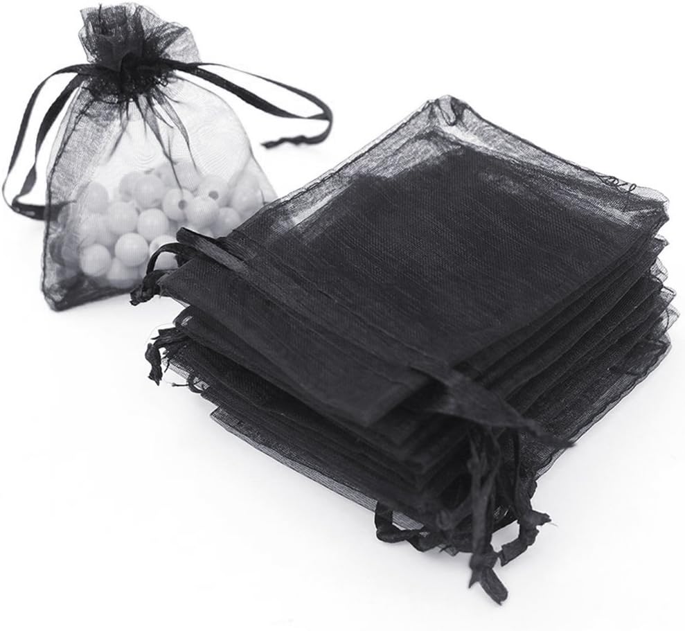100/200PCS Organza Gift Candy Sheer Bags Mesh Jewelry Pouches Drawstring Bulk for Wedding Party Favors Christmas (3" X 4"(100PCS), Black)