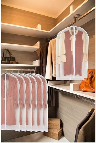 Vista 95 de Bolsas de ropa para colgar ropa, bolsa de traje transpirable (juego de 12) fundas con cremallera, bolsas de ropa de PEVA, bolsas impermeables