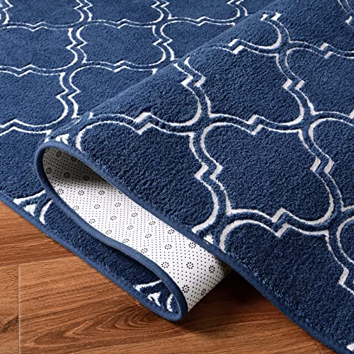 Homore Shag Area Rug For Living Room, 4X6 Memory Foam Rugs For Boys Bedroom, Fluffy Modern Indoor Moroccan Rug And Carpets For Children Kids Nursery Bedside Play Room Decor, Navy/White #TOP2