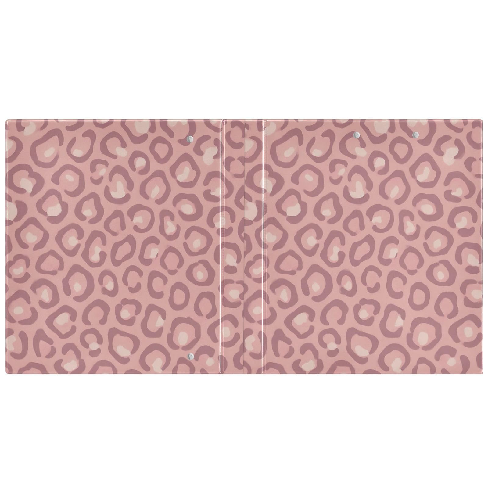 Raccoglitore a tre anelli con stampa astratta leopardata rosa, 3,8 cm, flessibile, confezione da 2 | Con portablocco e tasche, per scuola, università, ufficio