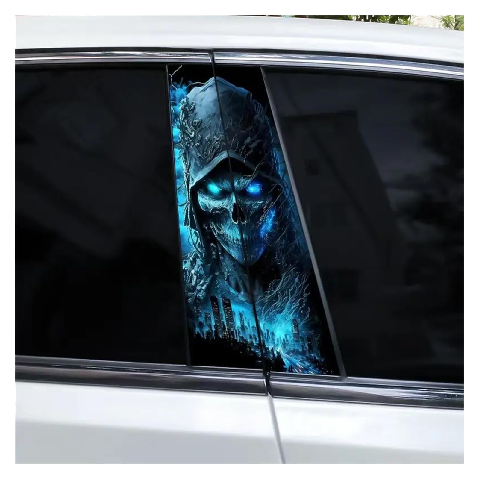 Car Side Decals 2pcs Horror Skull Car Stickers Center Column Decal DIY Decoration Door Pillar(Style N)